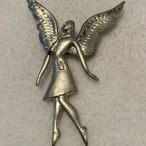 Silver Angel with Cherished Friend printed on wing. What a gift for a friend.